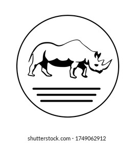 Modern rhinoceros icon for print design. Isolated abstract vector illustration. Logo element illustration. Black outline drawing rhinoceros on white background. Nature vector line drawing 