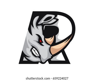 Modern Rhinoceros R Letter Alphabet Sports Logo