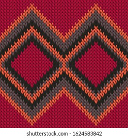 Modern rhombus argyle knitted texture geometric seamless pattern. Rug stockinet ornament. Classic warm seamless knitted pattern. Winter holidays wallpaper.