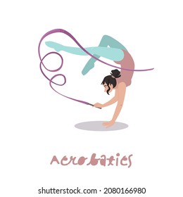 Modern rhythmic gymnastics. Free callisthenics icon. Eurhythmics symbol. Woman making exercises. Physical activity concept. Editable vector illustration in trendy style isolated on a white background