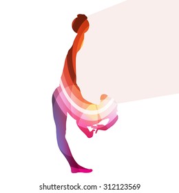 Modern rhythmic gymnastics woman with ball silhouette illustration vector background colorful concept made of transparent curved shapes