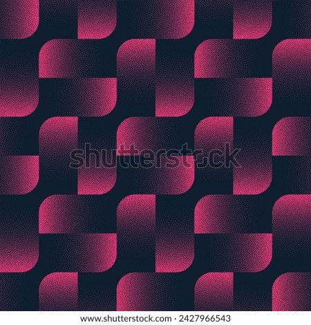 Modern Rhythmic Structure Seamless Pattern Trend Vector Purple Abstract Background. Split Rounded Squares Half Tone Art Illustration for Textile. Endless Graphic Abstraction Wallpaper Dot Work Texture