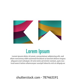 modern ribbon shape of K & M with papercut layer background design