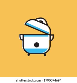 modern rice cooker with blue strip on orange background vector