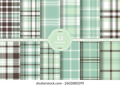 Modern Rich Amber and Dusty Rose Seamless Tartan Fabric Design Set of 12