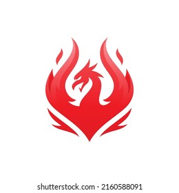 Modern rising phoenix logo design, bird with fire or flame wing vector icon with vibrant red gradient color