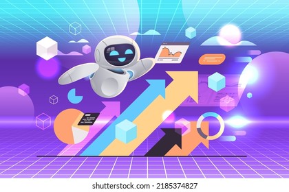 modern robot analyzing financial statistics data business growth successful strategy artificial intelligence technology