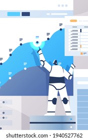 modern robot analyzing statistics graph financial data analyzing artificial intelligence technology concept