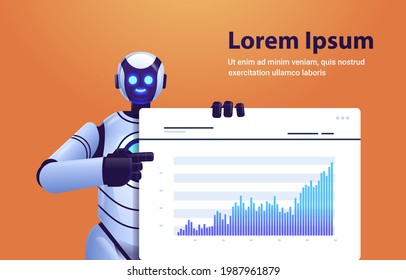 modern robot analyzing statistics graph financial data analyzing artificial intelligence technology concept
