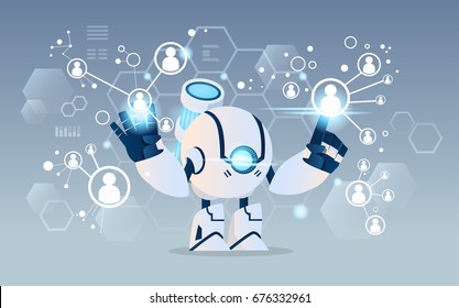 Modern Robot Artificial Intelligence Technology Social Media Communication Concept Flat Vector Illustration