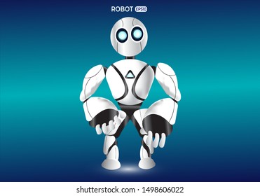 Modern Robot character Isolated On Blue Background Cartoon vector illustration