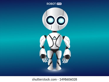 Modern Robot character Isolated On Blue Background Cartoon vector illustration