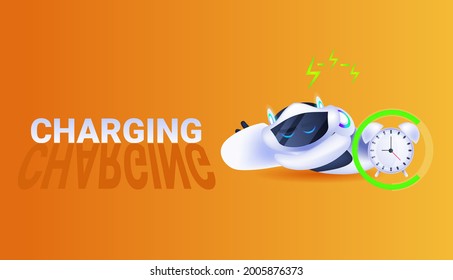modern robot charging artificial intelligence technology concept full length horizontal