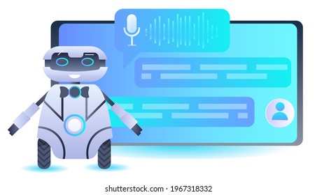 modern robot chatbot assistant voice messages audio chat application online communication artificial intelligence concept horizontal vector illustration