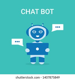 Modern robot ChatBot with tablet artificial intelligence. Concept flat vector illustration.