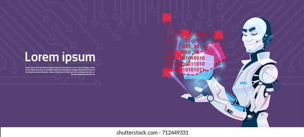Modern Robot Coding, Futuristic Artificial Intelligence Mechanism Technology Flat Vector Illustration