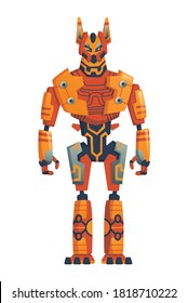 Modern robot concept. Robotics and artificial intelligence technologies cyborg, military combat exoskeleton character, alien cybernetic warrior. Artificial intelligence, alien machine