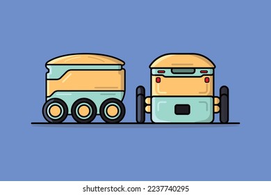 Modern Robot Delivery vector illustration. Science and Technology object icon concept. Food safe and good delivered by robot machine vector design. Robot delivery and new technology concept.