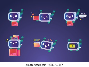 modern robot drone character delivery box and folder mascot set