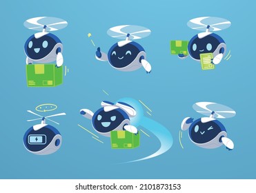 Modern Robot Drone Character Mascot Set