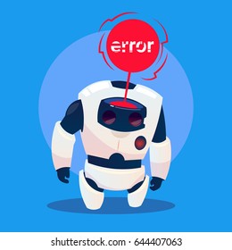 Modern Robot Error Message, Futuristic Artificial Intelligence Mechanism Technology Flat Vector Illustration