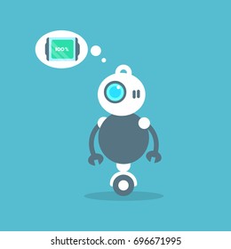 Modern Robot Full Battery Charge Message Artificial Intelligence Technology Concept Flat Vector Illustration