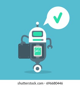 Modern Robot Full Battery Charge Message Artificial Intelligence Technology Concept Flat Vector Illustration
