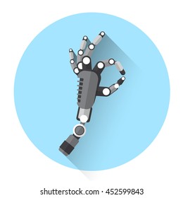 Modern Robot Hand Okay Finger Gesture Icon Flat Vector Illustration