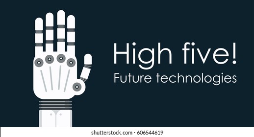 Modern robot hand palm. Flat vector background with copy space