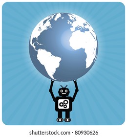 Modern robot with happy heart globe - Atlas