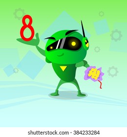 Modern Robot Holding Flower 8 March Figure Bouquet Women Day Holiday Concept Flat Vector Illustration