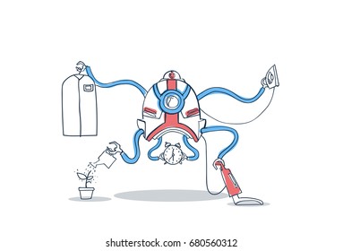 Modern Robot Housekeeping Technology Artificial Intelligence Cleaning Mechanism Vector Illustration