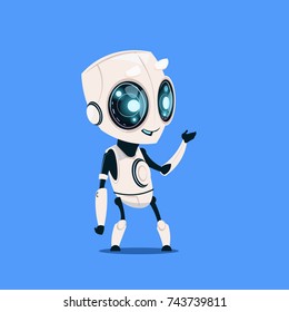 Modern Robot Isolated On Blue Background Cute Cartoon Character Artificial Intelligence Concept Flat Vector Illustration