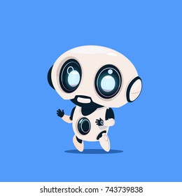 Modern Robot Isolated On Blue Background Cute Cartoon Character Artificial Intelligence Concept Flat Vector Illustration