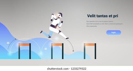 modern robot jumping over obstacle artificial intelligence technology concept horizontal copy space flat vector illustration