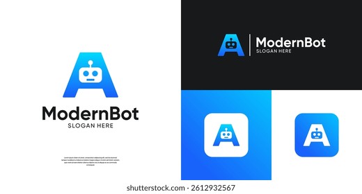 Modern robot logo template. Virtual smart assistant Bot icon vector.