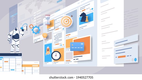 modern robot with loudspeaker announcement management advertisement artificial intelligence technology