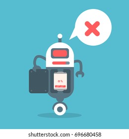 Modern Robot Low Battery Charge Message Artificial Intelligence Technology Concept Flat Vector Illustration