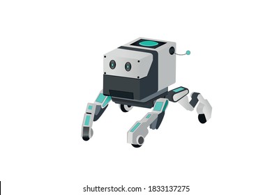 Modern robot machine character with four legs Walking Robot with Face vector illustration