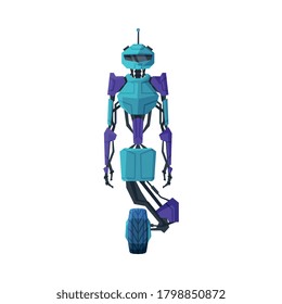 Modern Robot on Wheel, Robotic Technology, Cybernetic Artificial Intelligence Machine Vector Illustration on White Background