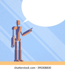 Modern Robot Point Finger To Chat Bubble Empty Copy Text Space Flat Vector Illustration