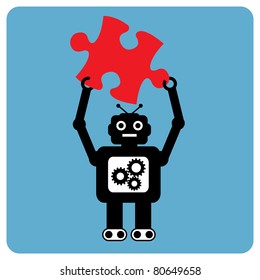 Modern robot with puzzle pieces