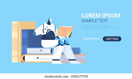 modern robot reading machine learning book artificial intelligence technology concept