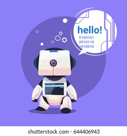 Modern Robot Says Hello, Futuristic Artificial Intelligence Mechanism Technology Flat Vector Illustration