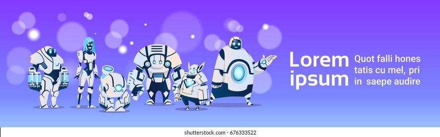 Modern Robot Set Artificial Intelligence Technology Flat Vector Illustration