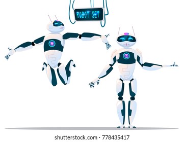 Modern Robot Set With expressions Artificial Intelligence Technology Flat Vector Illustration