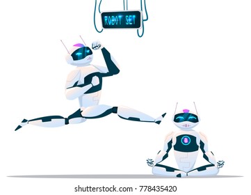 Modern Robot Set With expressions Artificial Intelligence Technology Flat Vector Illustration
