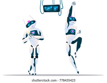 Modern Robot Set With expressions Artificial Intelligence Technology Flat Vector Illustration