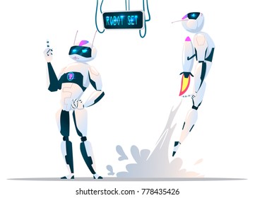 Modern Robot Set With expressions Artificial Intelligence Technology Flat Vector Illustration