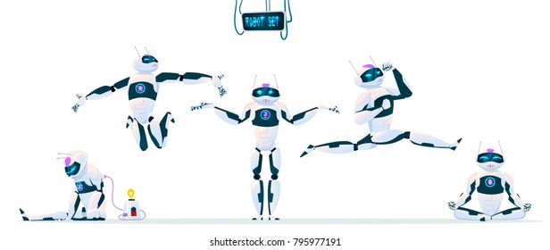 Modern Robot Set With expressions Artificial Intelligence Technology Flat Vector Illustration